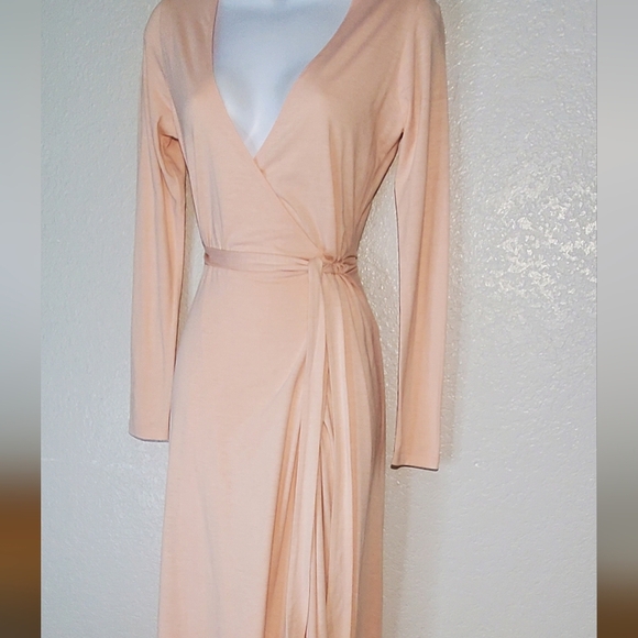 Guess Jeans Light Pink Long Sleeve True Classic Wrap Around Midi Dress Sz Small - Picture 4 of 6